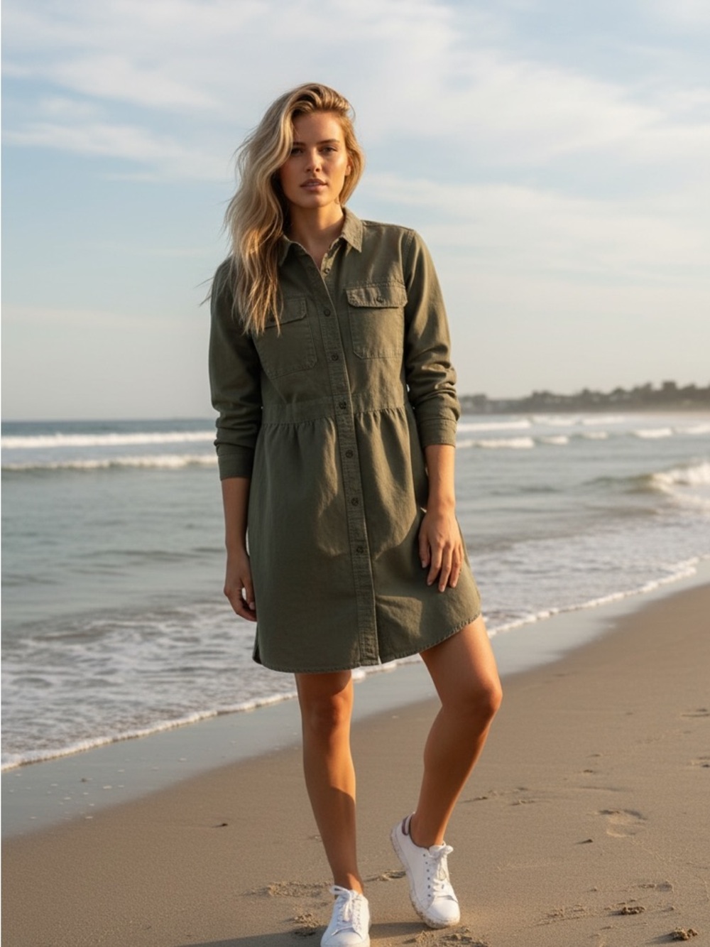 NWT Outerknown S.E.A Shirt Dress Olive Small
